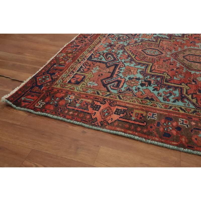 Hand Knotted Oriental 100% Wool Carpet Traditional Medallion Oranges & Rust Heriz Area Rug - 6' 11'' X 4' 7''