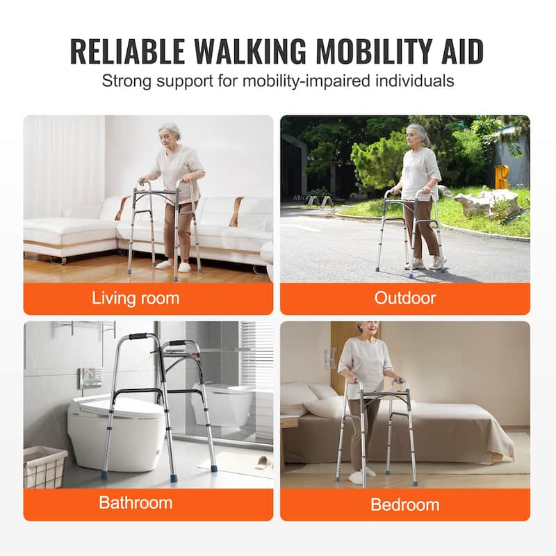 Folding Walker, 2-Button Folding Walkers, Front Wheeled Rolling Walkers for Seniors and Adults, Up to 350 Pounds