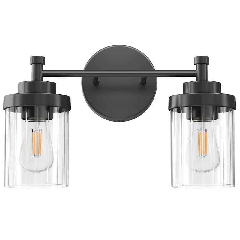 Modern Dimmable Vanity Light with Clear Ribbed Glass Shades E26 Sockets
