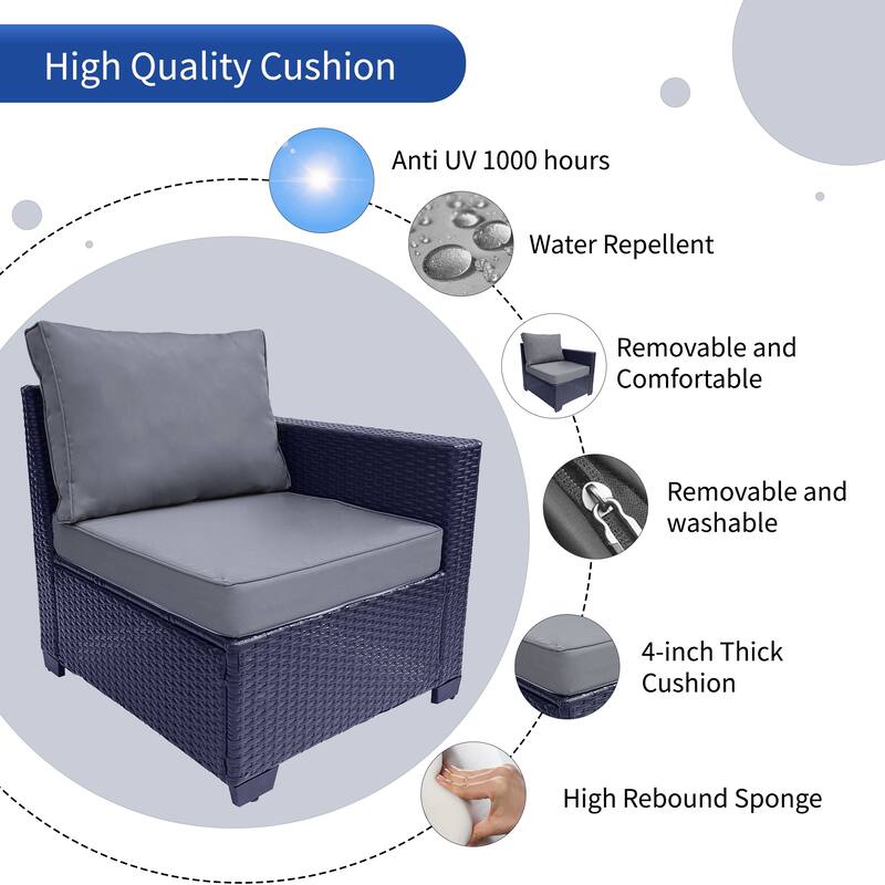 7 Piece Patio Furniture Set, Outdoor PE Rattan Wicker Sectional Sofa Set with 2 Sofa Chairs and Tempered Glass Table