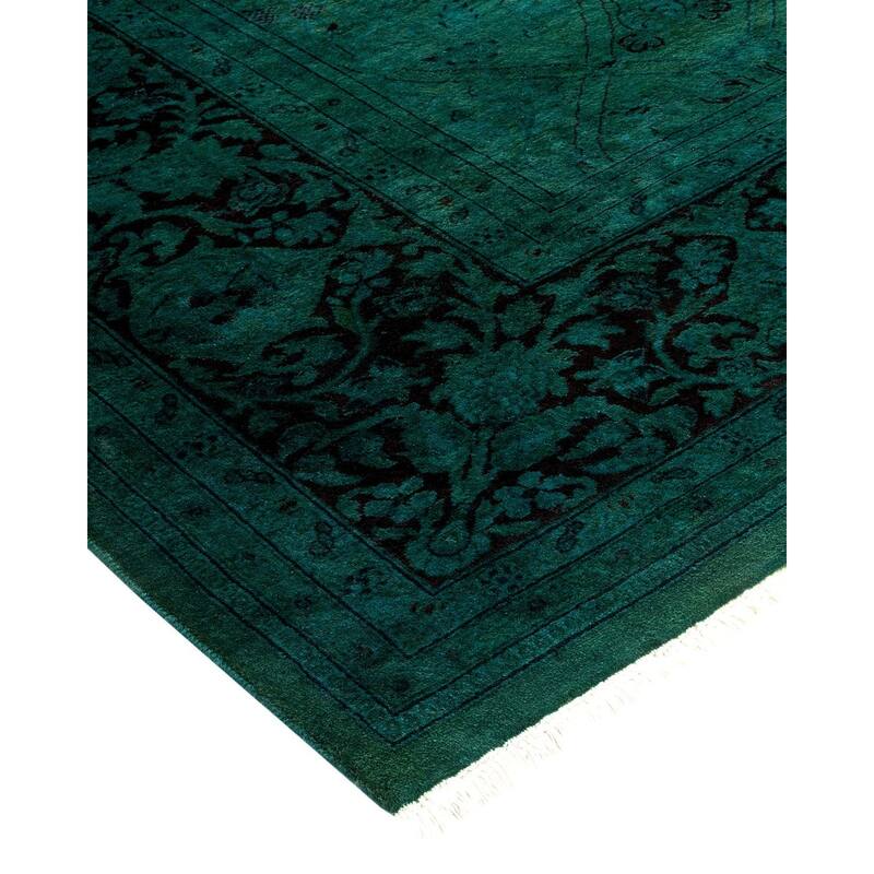 Overton Hand Knotted Wool Vintage Inspired Modern Contemporary Overdyed Green Area Rug - 8' 1" x 9' 10"