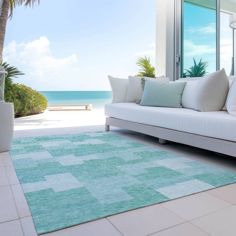 Machine Washable Indoor/ Outdoor Chantille Contemporary Blocks Rug