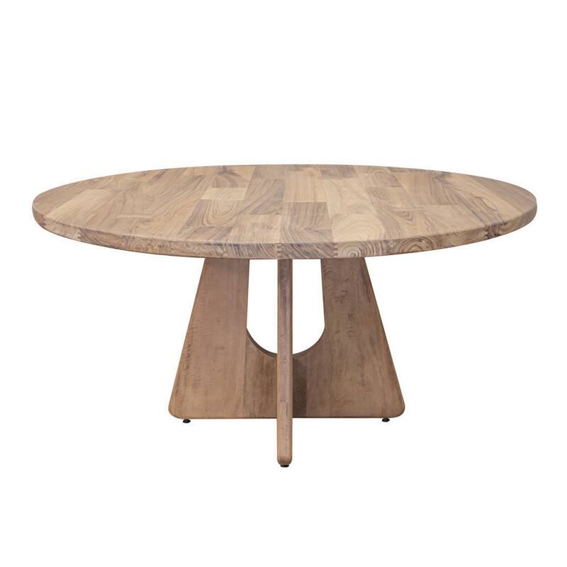 Umey 59 Inch Dining Table, Parota and Mango Wood Grains, Round Top, Brown