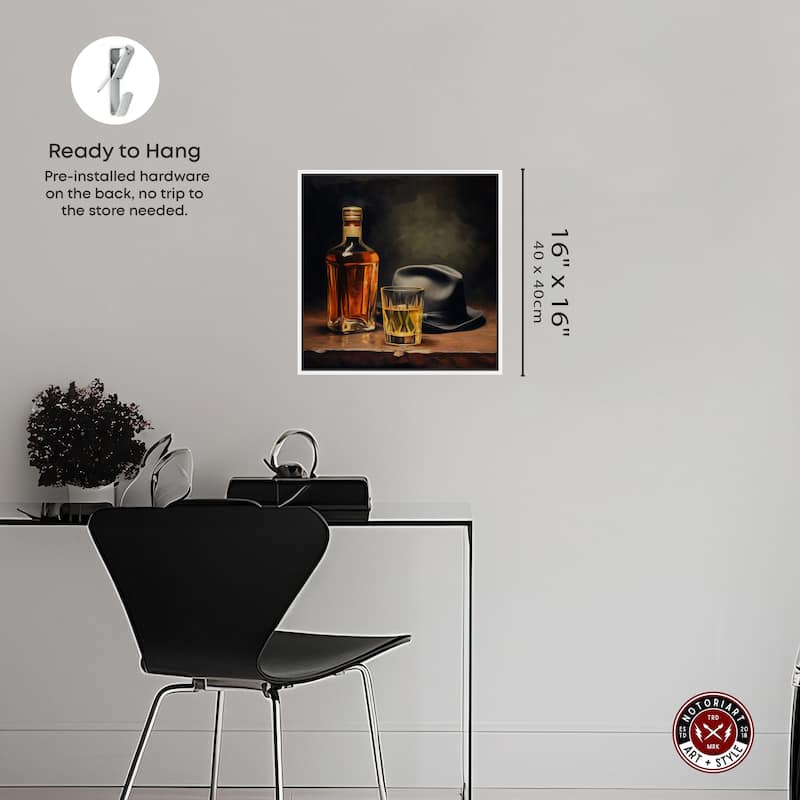 Notoriart Whiskey And Vintage Hat Framed Bar Cart Art For Men