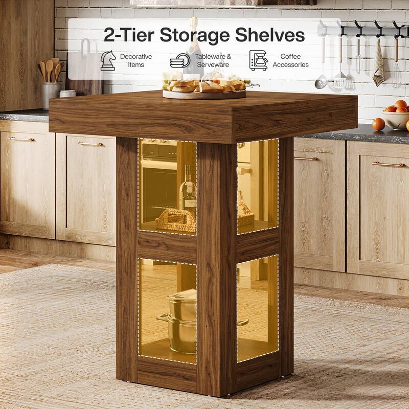 31.5-Inch Square Kitchen Island with Storage Shelves - 31.5" W x 31.5" D x 39.4"
