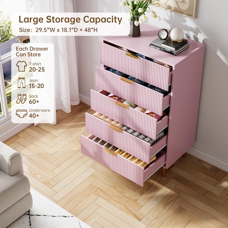5 Drawer Dresser for Bedroom with Gold Handle and Large Drawer