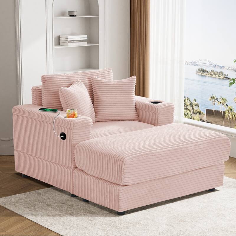 Ouyessir Upholstered Deep Seat Single Sofa with Ottoman for Living Room - Single - Pink