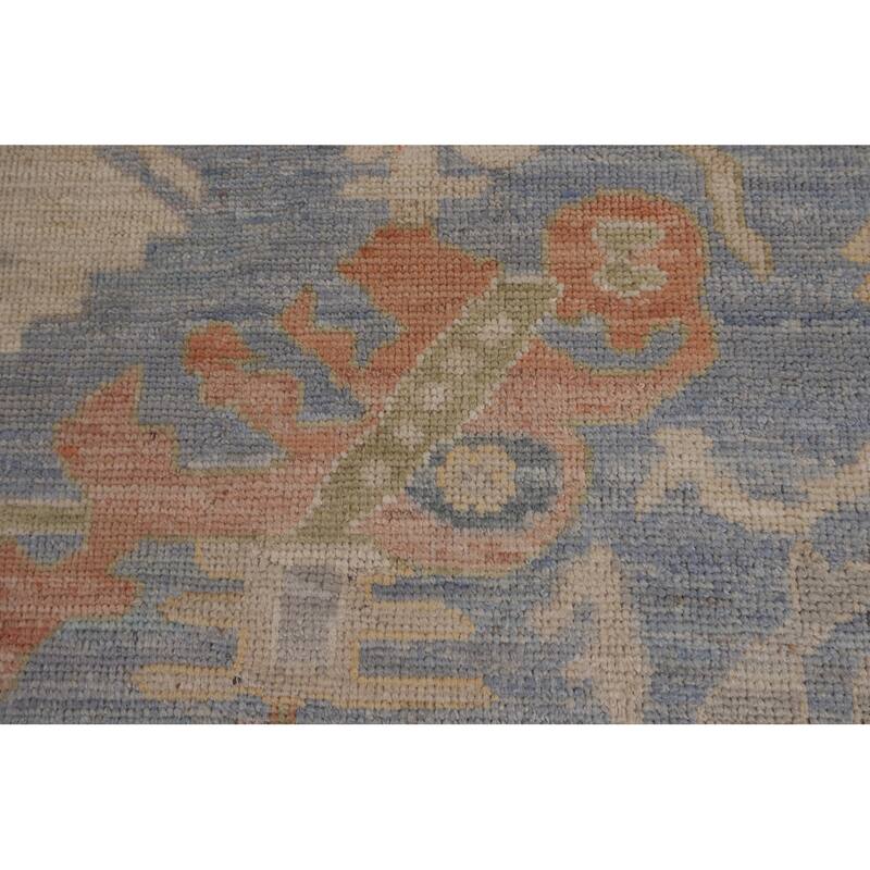 Blue Oushak Turkish Rug Handmade Vegetable Dye Wool Carpet - 9'3"x 11'11"