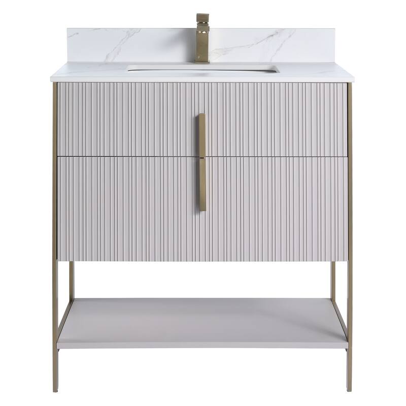 Fine Fixtures Serenity Modern Bathroom Vanity with White Carrara Stone Top