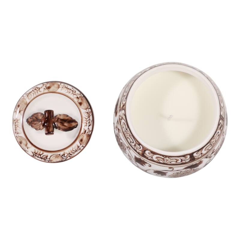 Modern Chinoiserie Ceramic Candle with Lid - Peony Scented Candle