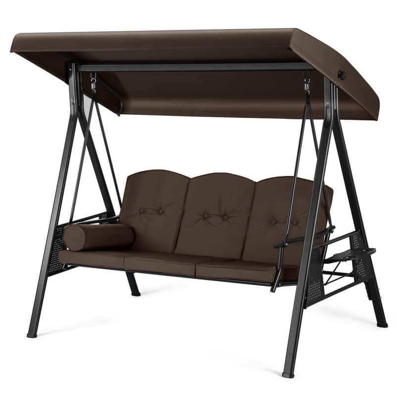 3-Person Metal Patio Swing with Canopy and Cushions
