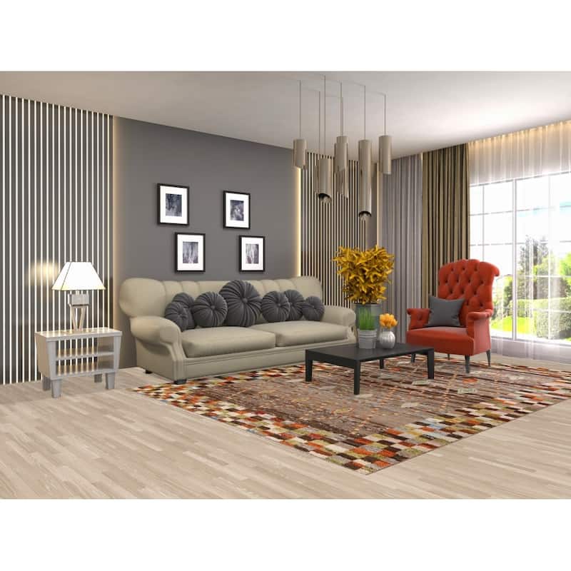 Hand Knotted Oriental 100% Wool Carpet Tribal Checkered Brown Moroccan Area Rug - 9' 10'' X 6' 10''