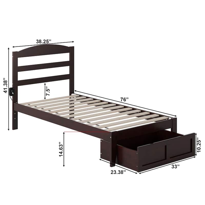 AFI Warren Platform Bed with Foot Drawer and Charging Station