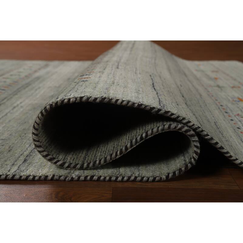 Hand Knotted Oriental 100% Wool Carpet Tribal Animal Pictorial Green Gabbeh Area Rug - 8' 1'' X 4' 11''