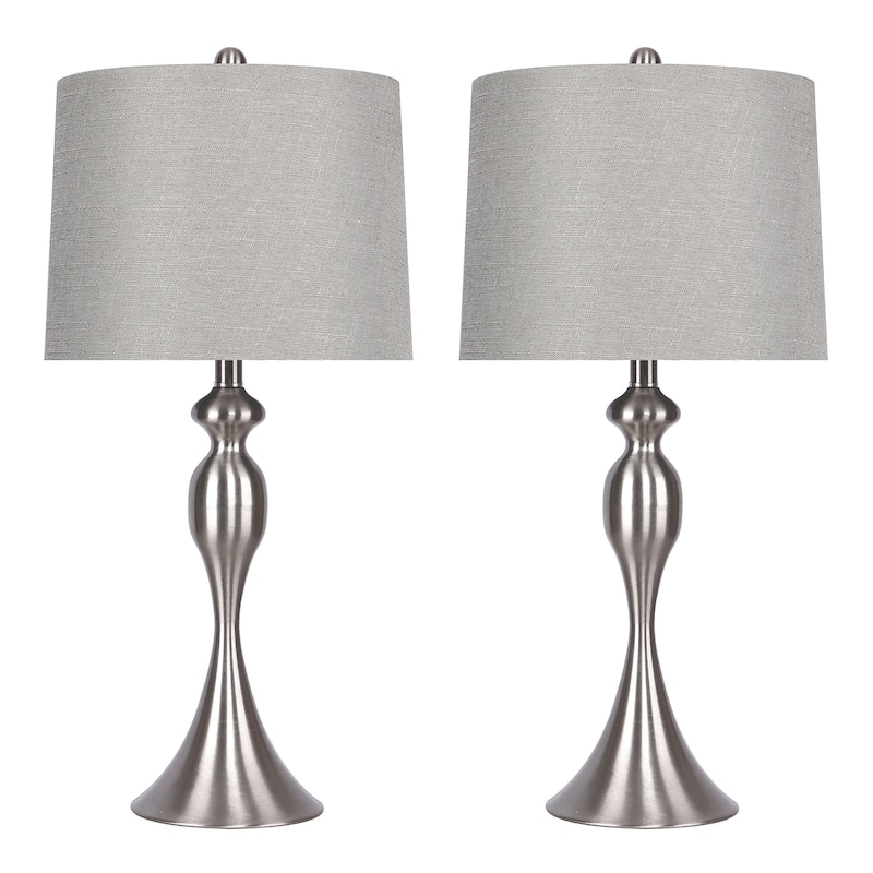 Ashland 27" Metal Table Lamp (Set of 2) - Brushed Nickel/Light Grey Textured Linen