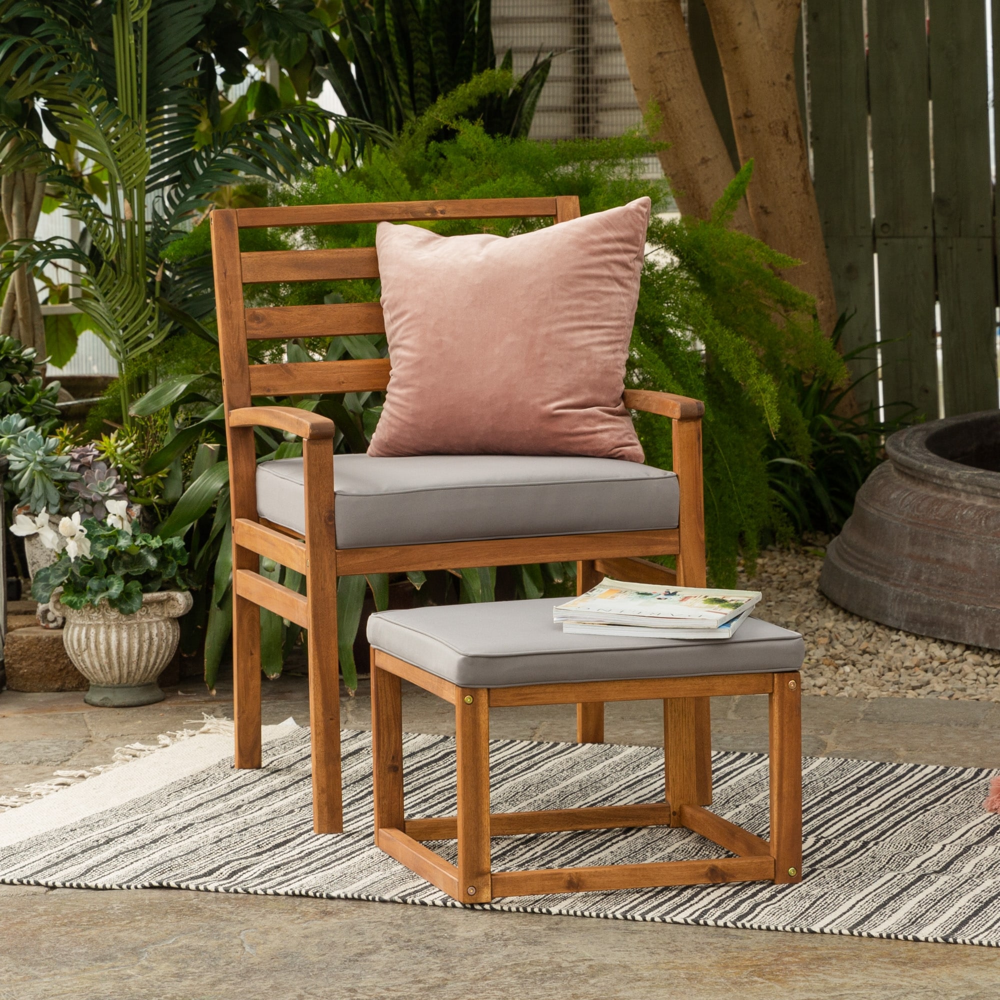 Middlebrook Tybee Acacia Frame Outdoor Chair Ottoman Bed Bath