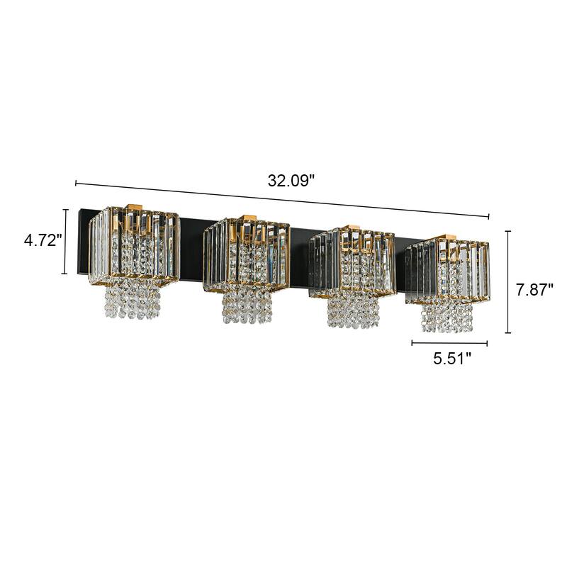 Modern Dimmable Glam Crystal Bathroom Vanity Lights Linear Black Gold Wall Light - Black & Gold