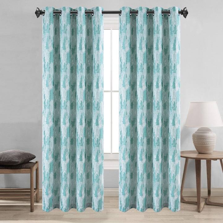 Rossi Jacquard Plaster Texture Grommet Window Curtain Panel, 54x90 Inches - 54 x 90 Inches - Teal