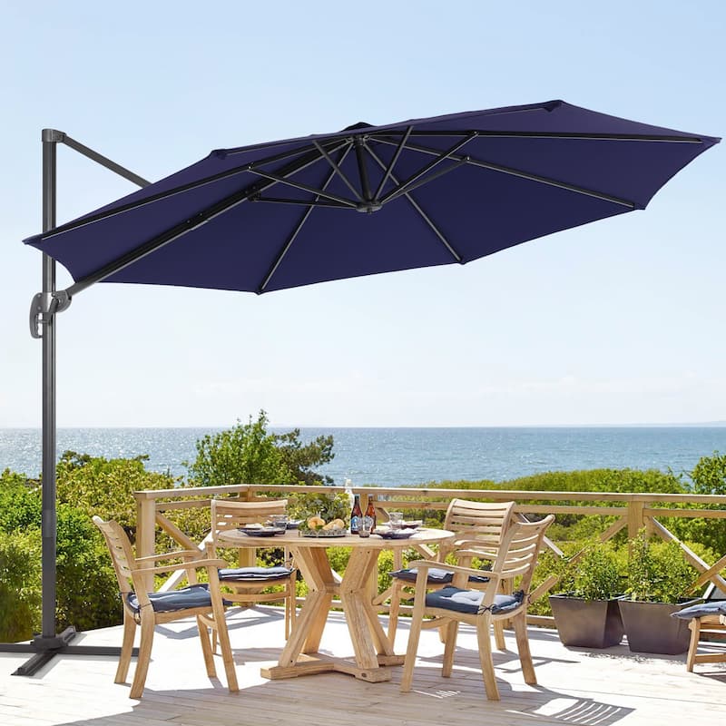BONOSUKI 11FT Cantilever Patio Umbrella 360 Rotation Angle Adjustment - Navy Blue