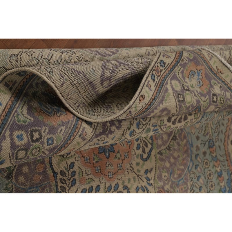 Flora Blue Tabriz Persian Area Rug Traditional Handmade Wool Carpet - 6'6"x 9'5"