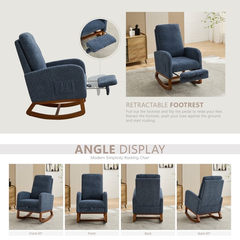 Living Room Rocking Accent Chair with Retractable Footrest