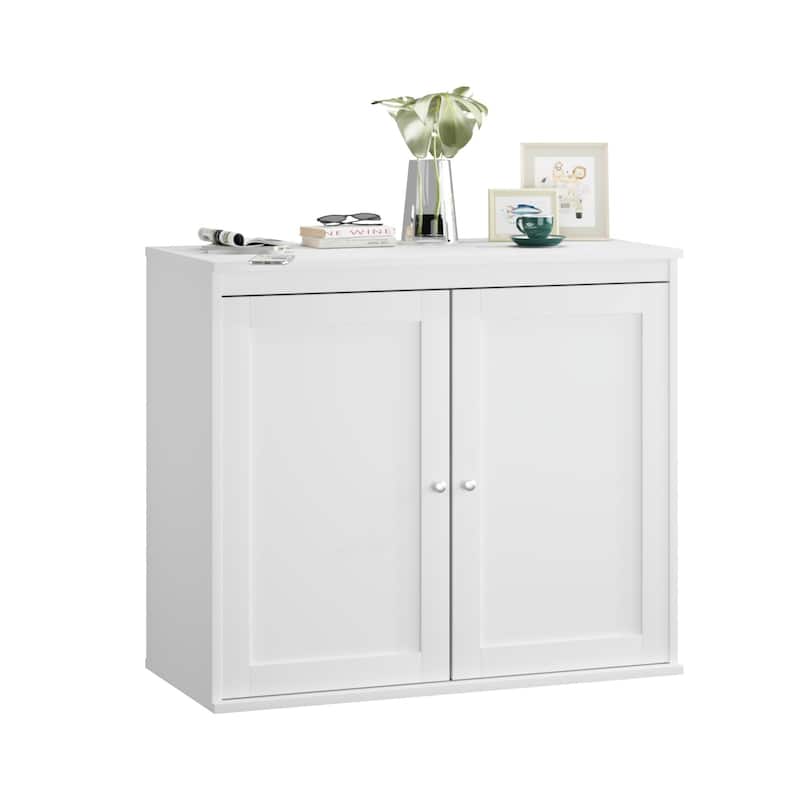 Anmytek White Storage Cabinet Double Door,Coffee Bar Cabinet with Adjustable Shelves