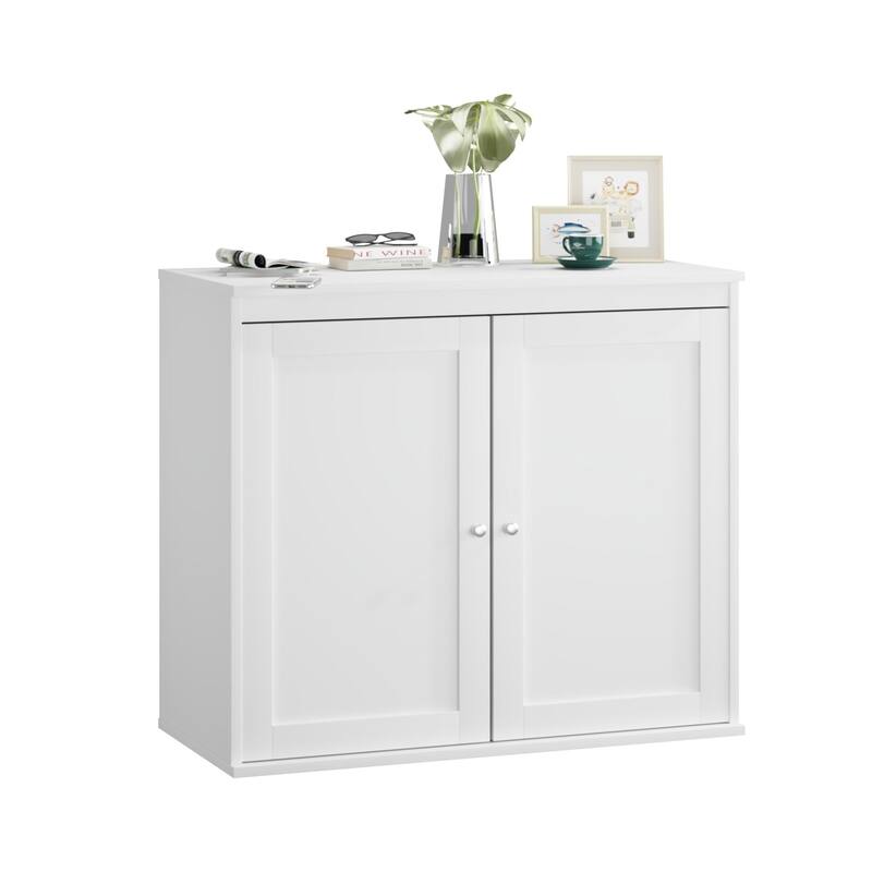 Kitchen Storage Cabinet with Double Doors with Adjustable Shelves, Sideboard Buffet, Modern White Cupboard