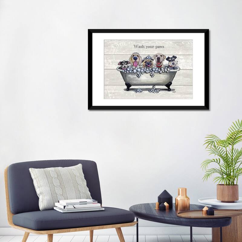 iCanvas "Tub With Dogs, Bathroom Dogs, Wash Your Paws" by Hippie Hound Studios