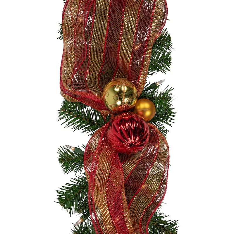 6ft Pre-Lit Decorated Red and Gold Artificial Christmas Garland Clear Lights - 6'