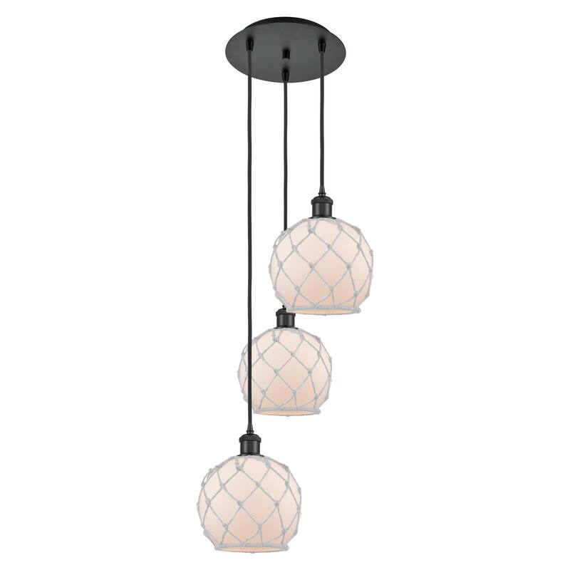 Innovations Lighting Endless Possibilities Ballston - Farmhouse Rope - 3 Light 15" Cord Hung Multi Pendant - White Glass with White Rope/Matte Black