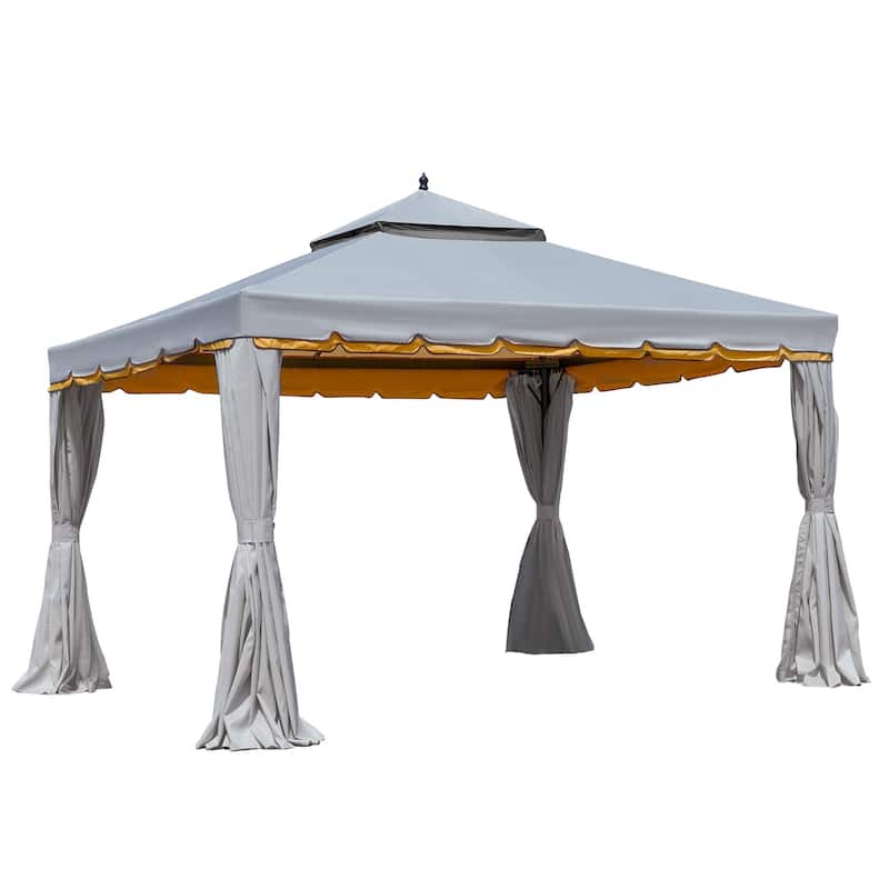 EROMMY Outdoor Canopy Gazebo Double Roof Patio Gazebo with Soft Top, includes Curtains