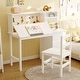 preview thumbnail 1 of 17, Solid Pine Wood Kids Study Desk with Storage Shelves & USB Clip Lamp, White Children Writing Desk for Bedroom or Playroom