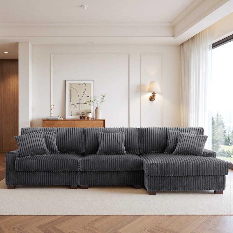 118.4"W Plush Modular Sectional Sofa with Pillows - 3 Piece Grey - Right Facing