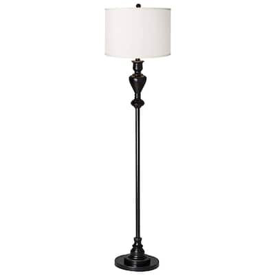 Modern Floor Lamp Black Bronze Cream Drum Shade for Living Room - 13" x 58"
