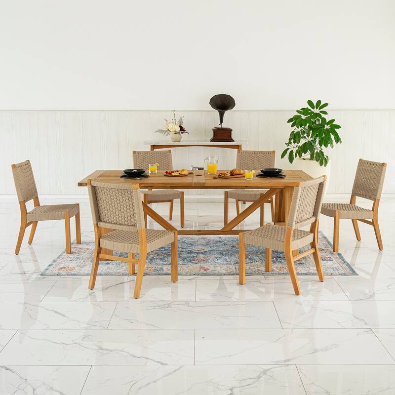 Cambridge Casual Riley 7-piece Teak Dining Set - Natural Teak/Tan Woven Polyrope 
