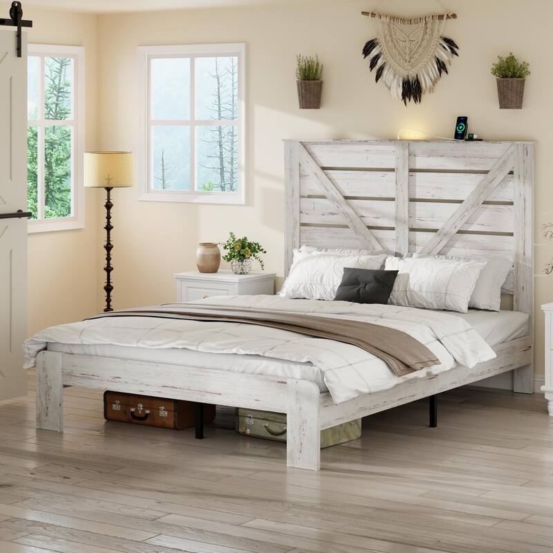 Queen Bed Frame Headboard,Wood Platform Bed Frame,No Box Spring Needed and Easy Assembly Tool,Large Under Bed Storage