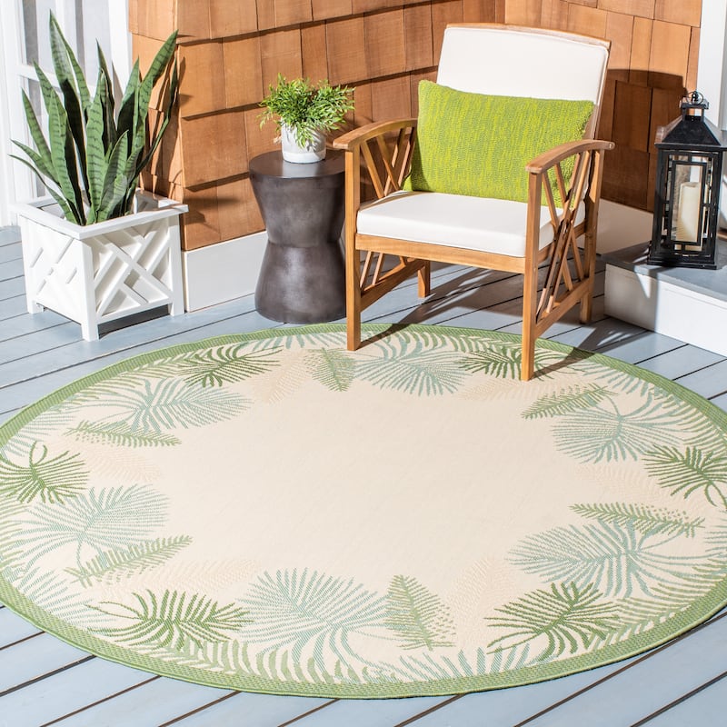 SAFAVIEH Courtyard Lawrie Indoor/ Outdoor Waterproof Patio Backyard Rug - 6'7" Round - Cream/Green