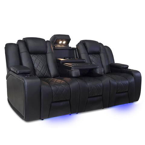 Valencia Oxford Drop-Down Console Edition Top Grain Nappa 11000 Leather Home Theater Seating Power Recliner Row of 3 Black