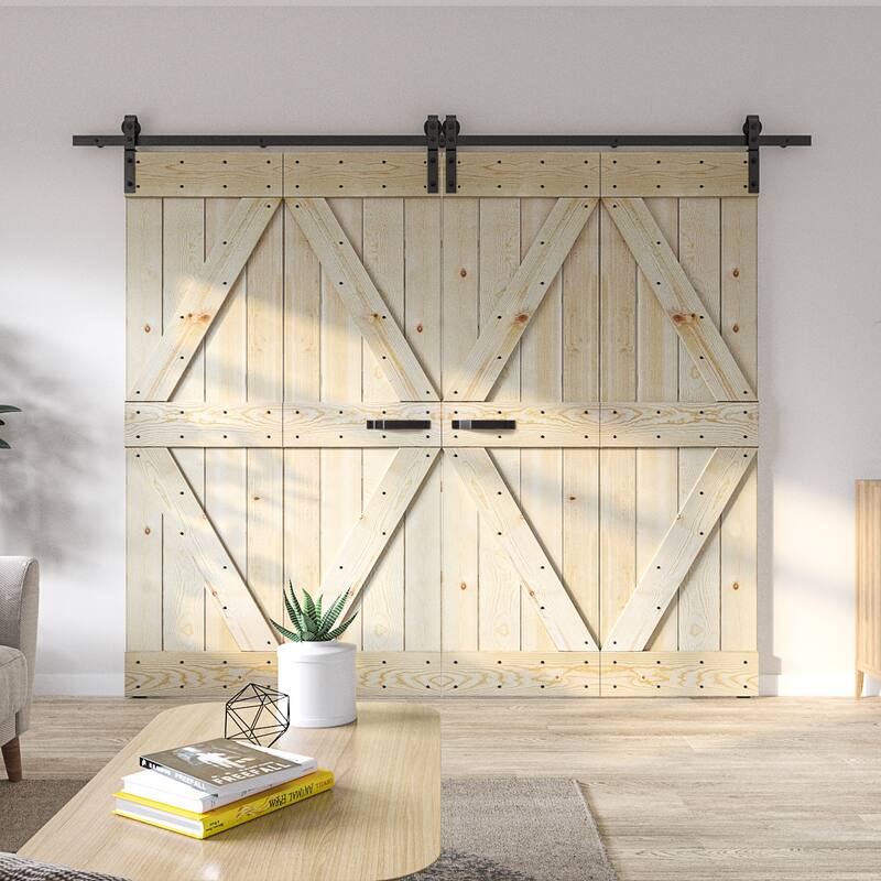 Coast Sequoia 30in./36in./48in./60in./72in. x 84in. Embossing Pine Wood Bi-Fold Barn Door With Sliding Hardware Kit