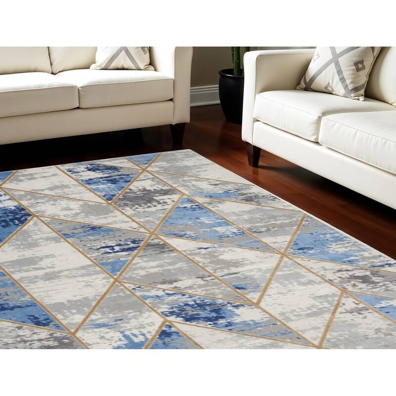 Power Loomed Abstract Modern Non Skid Low Pile Area Rug - 118' X '94' X '0.25 - 118' X '94' X '0.25 - Oxford Blue - Rectangle