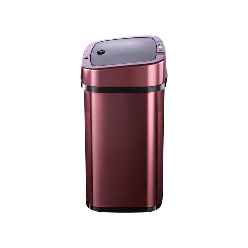 NINESTARS 3.2 Gallon Burgundy Rectangular Motion Sensor Trash Can