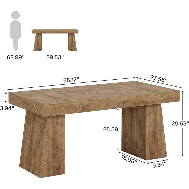 55 Inches Mid-Century Executive Desk with Double Trapezoid Base