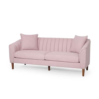 Troc Sofa, Retro Channel Stitching, 85 Inch Solid Wood, Light Pink