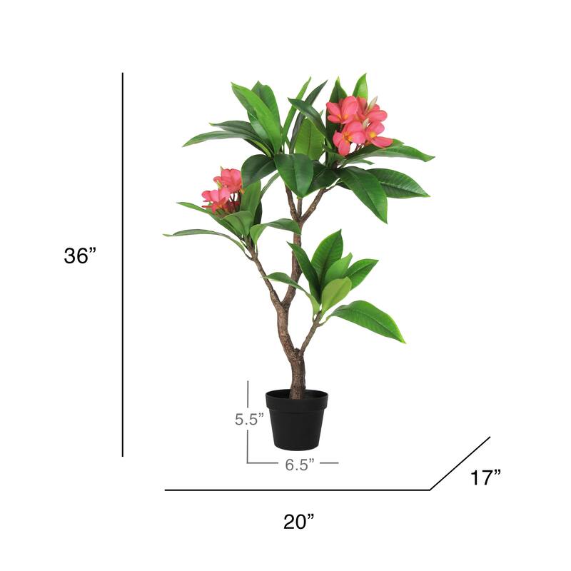 3ft Fuchsia Artificial Plumeria Flower Tree Tropical Plant in Black Pot - 36" H x 20" W x 17" DP