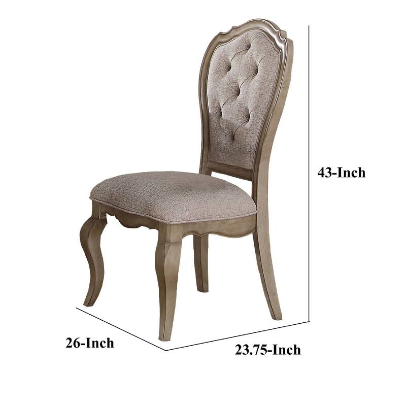 Fabric Upholstered Side Chair with Button Tufting Back, Beige and Gray, Set of Two