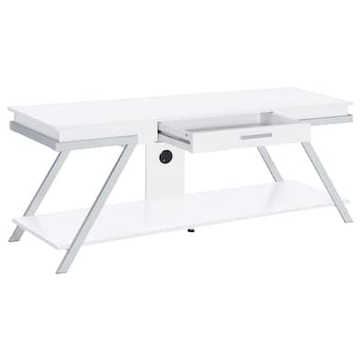 Marcia 1-Drawer Wood 60" TV Stand White High Gloss And Chrome