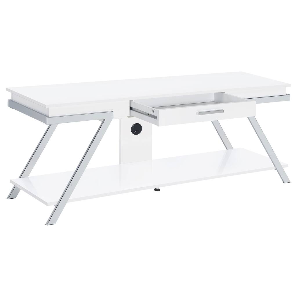 Marcia 1-Drawer Wood 60" TV Stand White High Gloss And Chrome