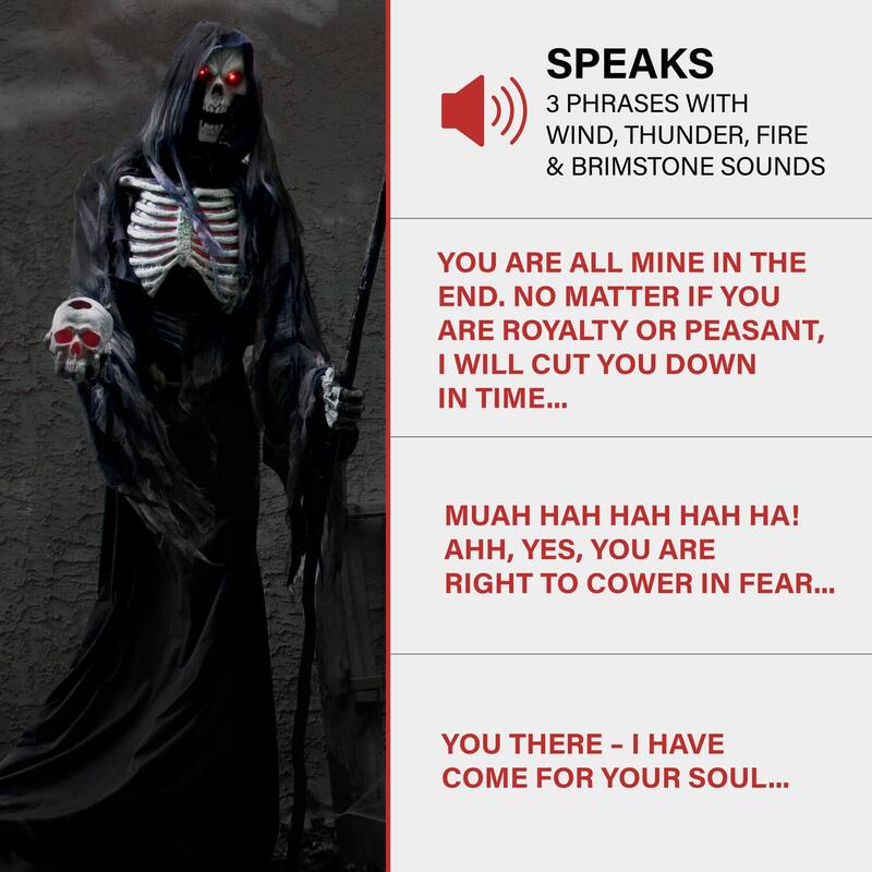 Haunted Hill Farm 7-Ft. Tall Khronos the Rotting Reaper, Premium Talking Halloween Animatronic, Plug-In