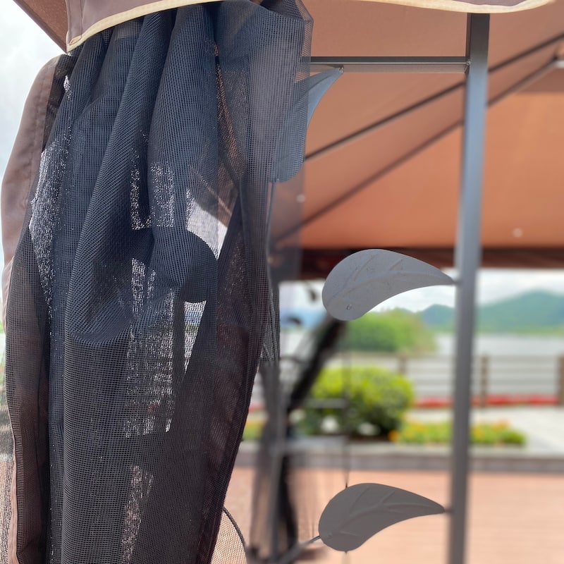 13x10 FT Patio Steel Gazebo, Canopy Tent with Ventilated Double Roof, Mosquito Netting & Privacy Screens for Garden, Backyard