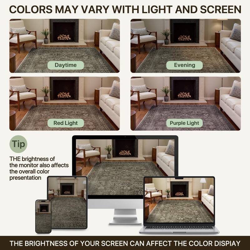 Mcow Modern Machine Washable Low Pile Lightweight Soft Print Area Rugs